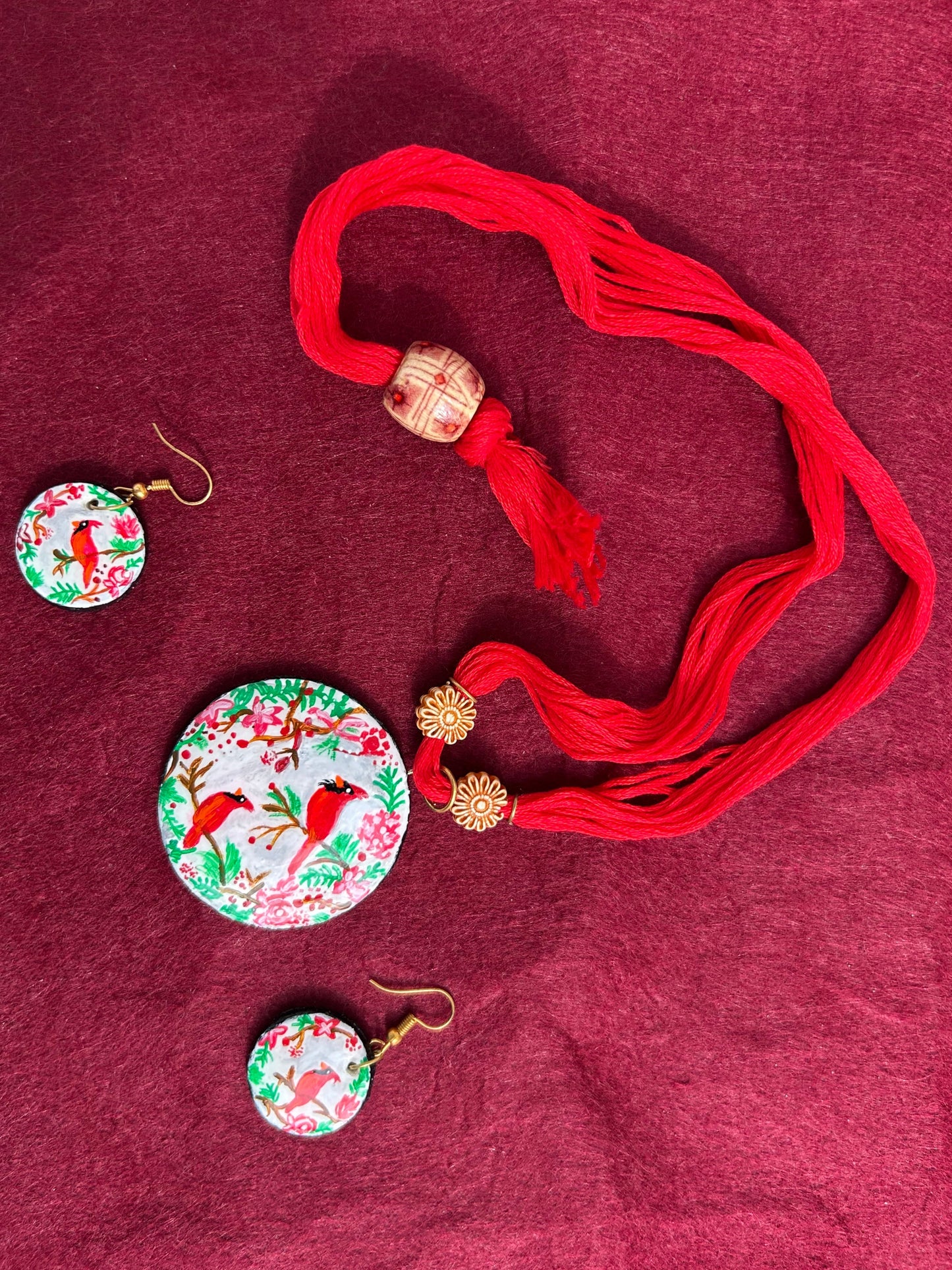 Ethnic Artistic Hand Painted Eco-Friendly Birds Design Clay Jewellery Set