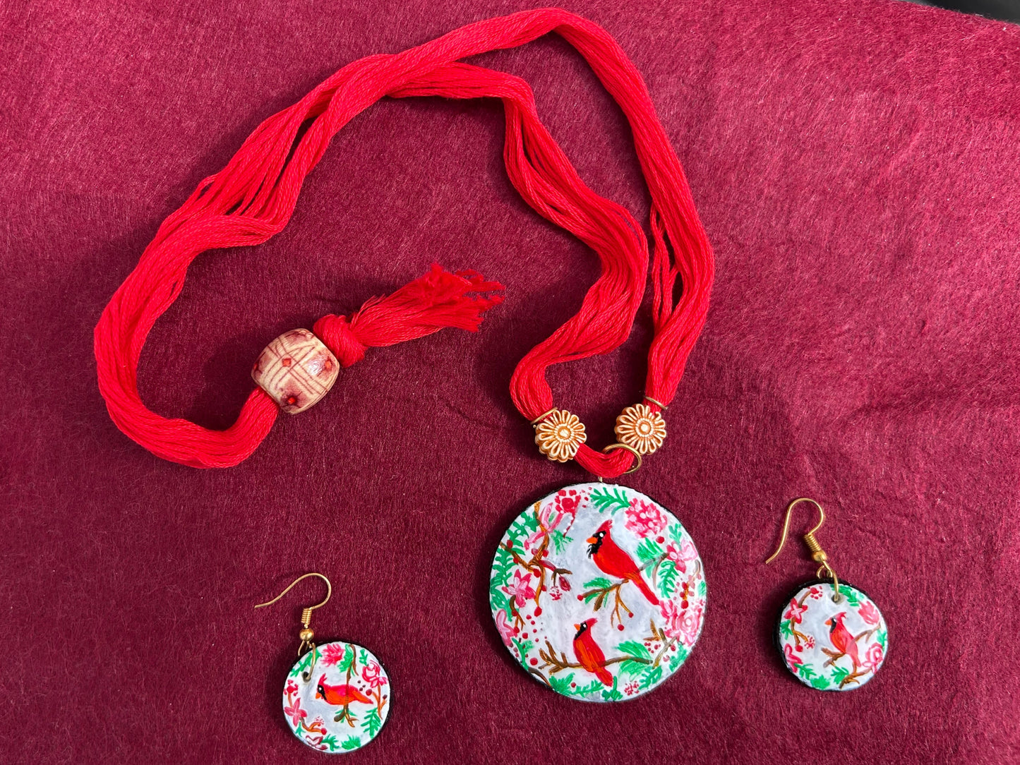Ethnic Artistic Hand Painted Eco-Friendly Birds Design Clay Jewellery Set