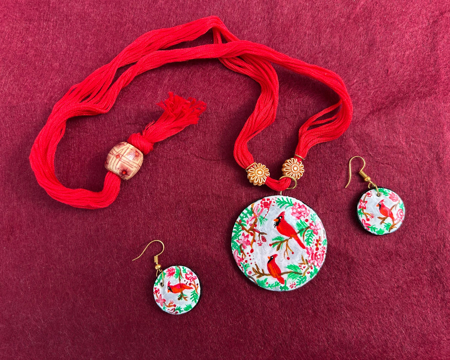 Ethnic Artistic Hand Painted Eco-Friendly Birds Design Clay Jewellery Set