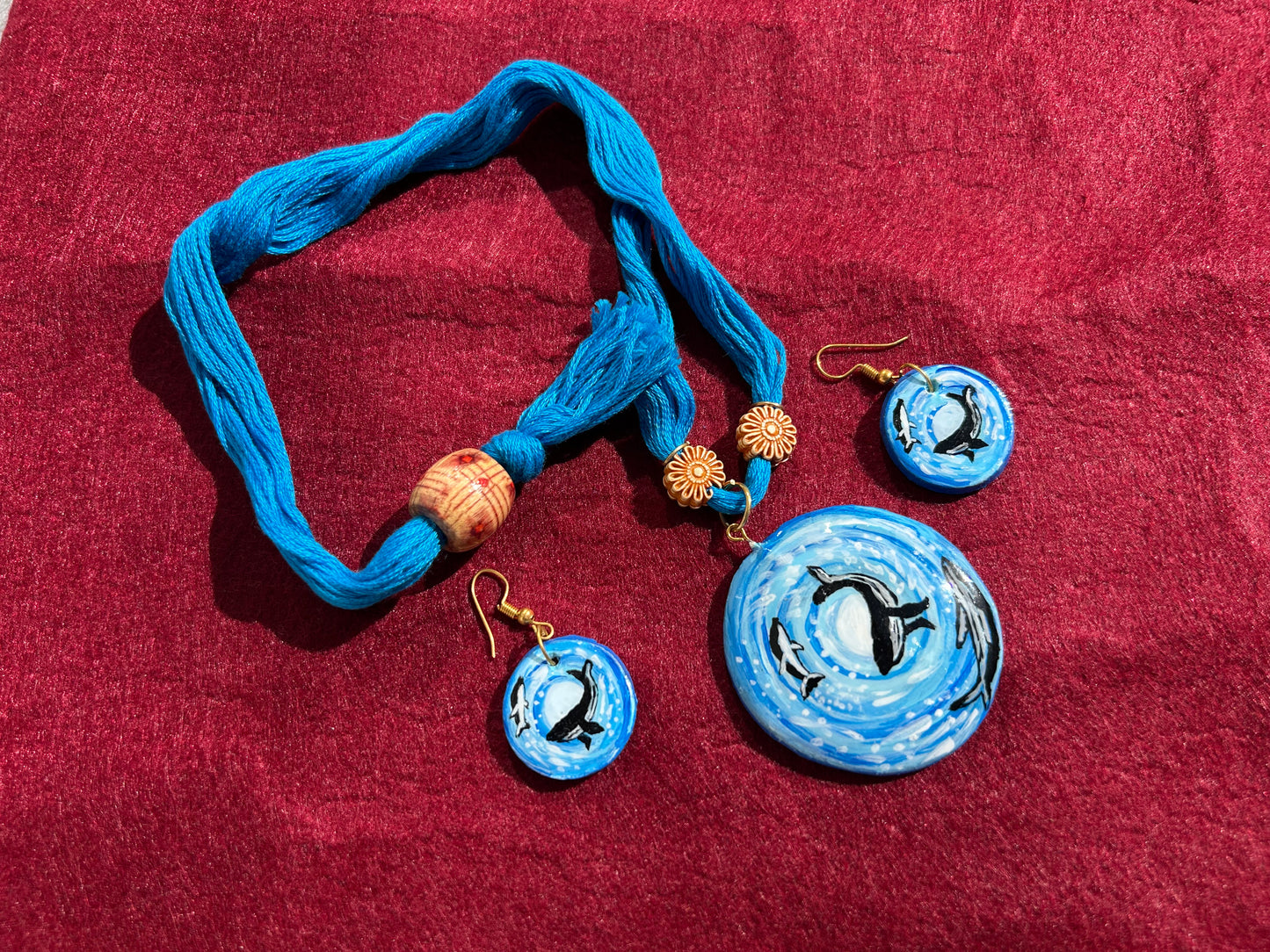 Cool Two Dolphin Hand Painted Eco-Friendly Clay Jewellery Set Good as Vastu