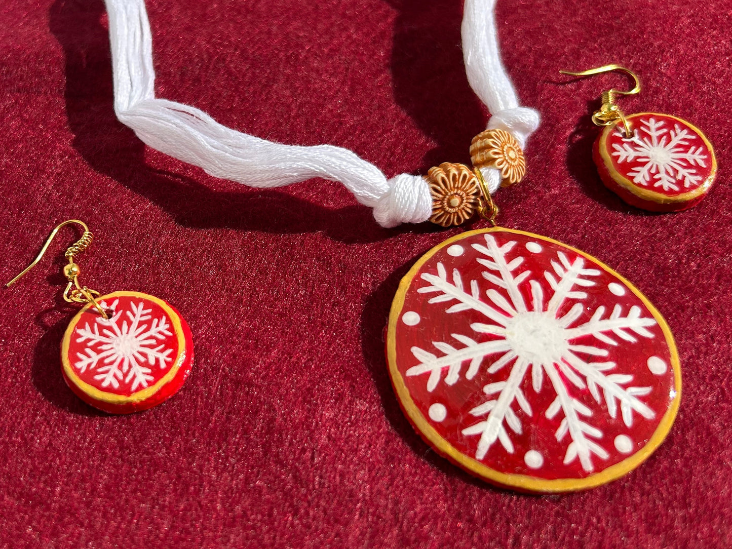 Ethnic Style Hand Painted Christmas Snowflakes Eco-Friendly Clay Jewellery Set
