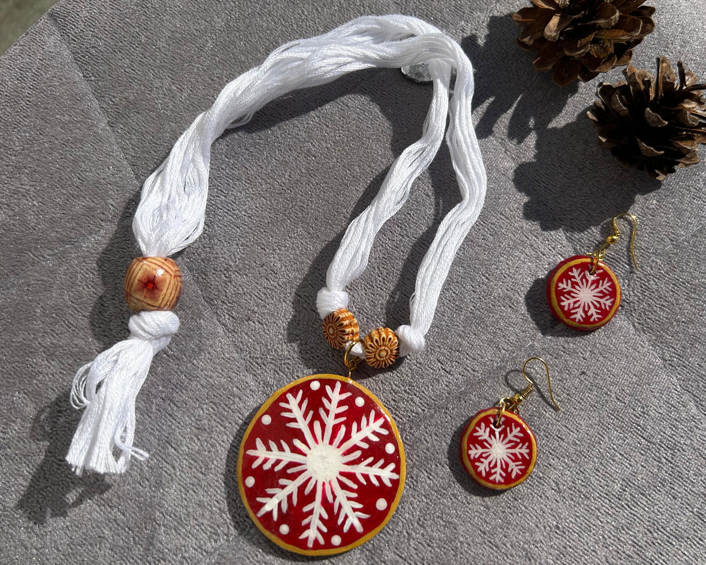 Ethnic Style Hand Painted Christmas Snowflakes Eco-Friendly Clay Jewellery Set