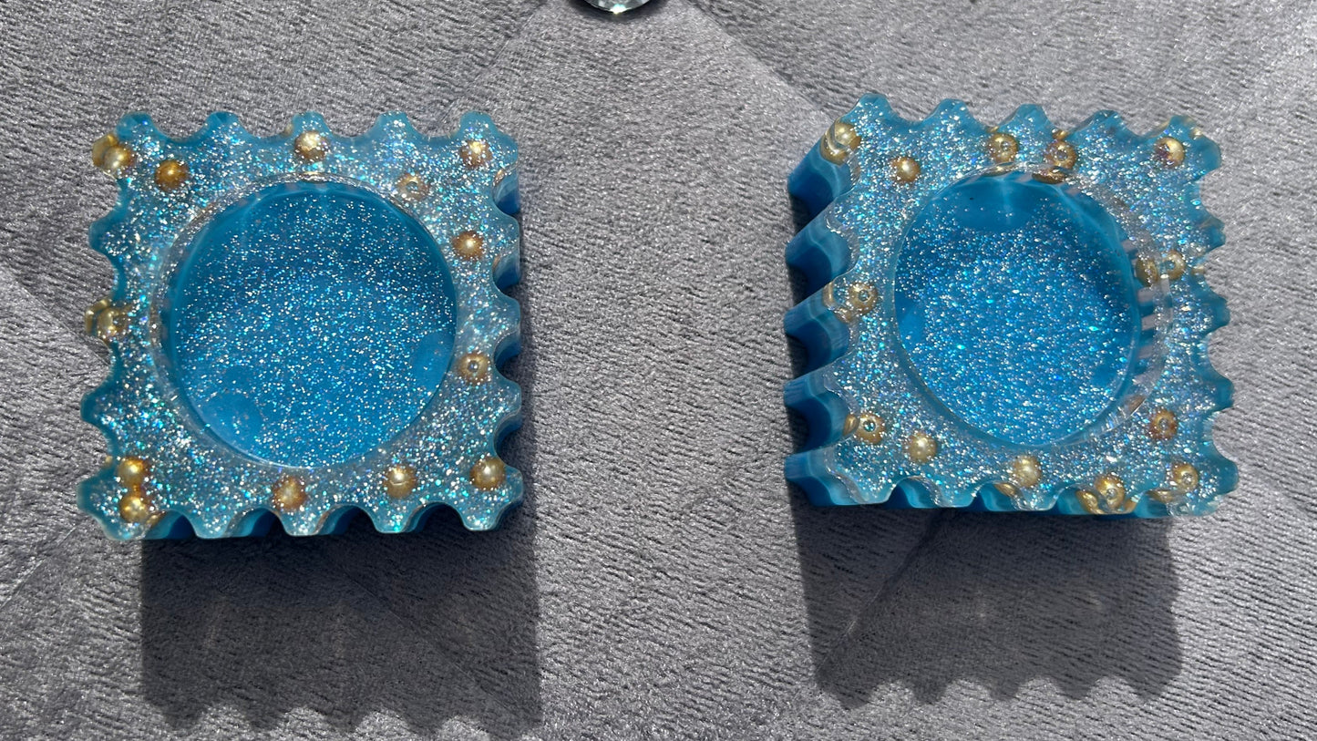 Blue Handmade Resin Candle Holder for Unique Home Décor & Gifting (Set of 2)