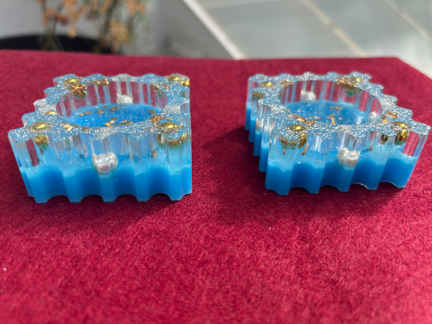 Blue Pearl Handmade Resin Candle Holder for Unique Home Décor & Gifting (Set of 2)