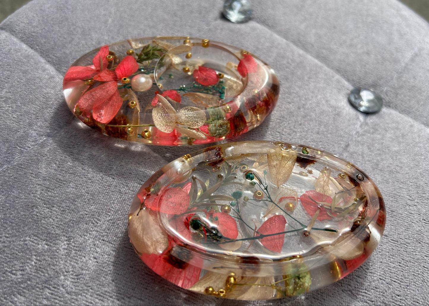 Floral & Pearl Handmade Resin Candle Holder for Unique Home Décor & Gifting (Set of 2)