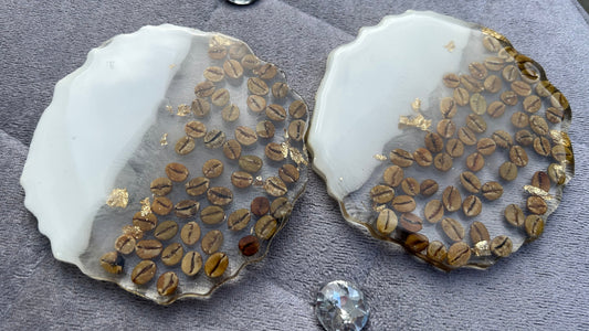 Resin Designer Coffee Beans Coaster For Your Hot Coffee Mug Décor (Set of 2)