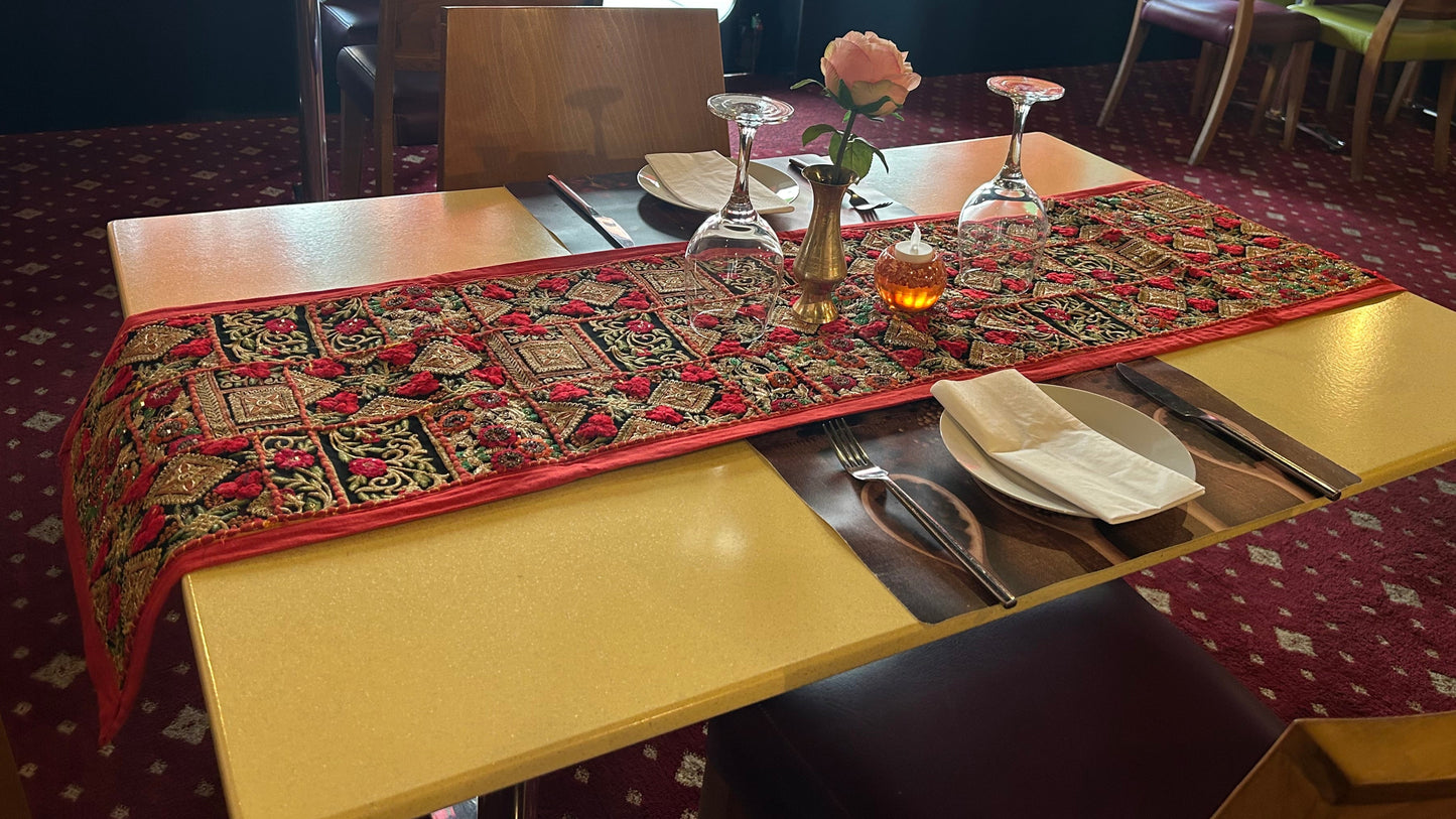 Red Boarder Ethnic Patchwork Table Runner for Royal Home Décor
