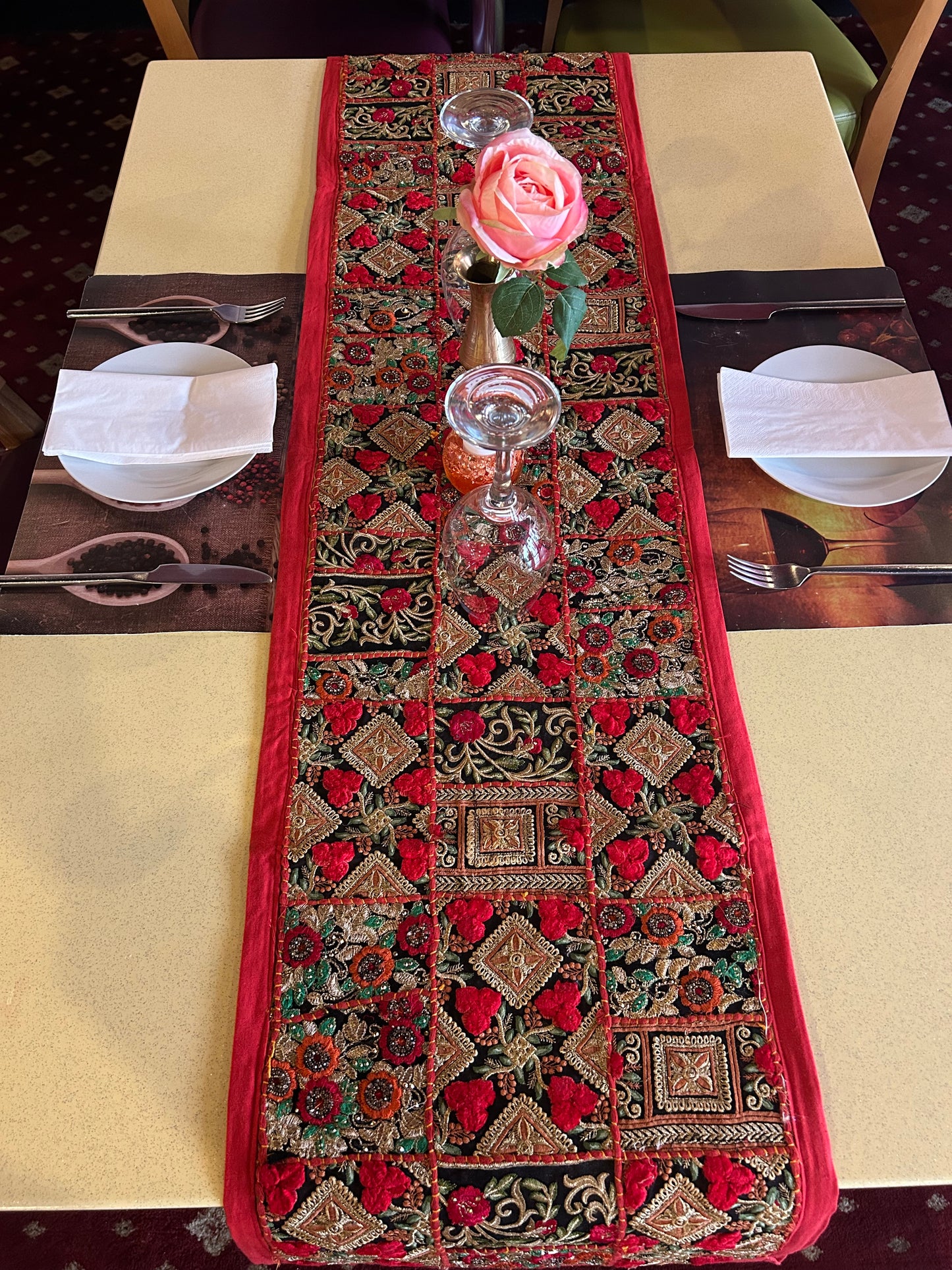 Red Boarder Ethnic Patchwork Table Runner for Royal Home Décor