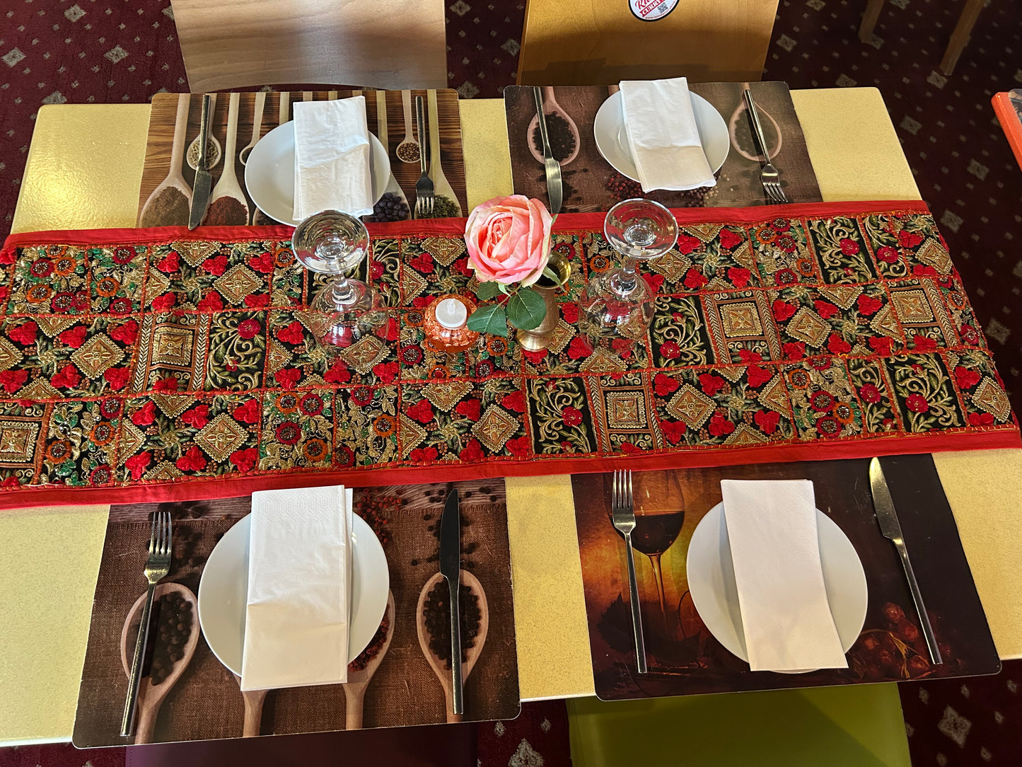 Red Boarder Ethnic Patchwork Table Runner for Royal Home Décor