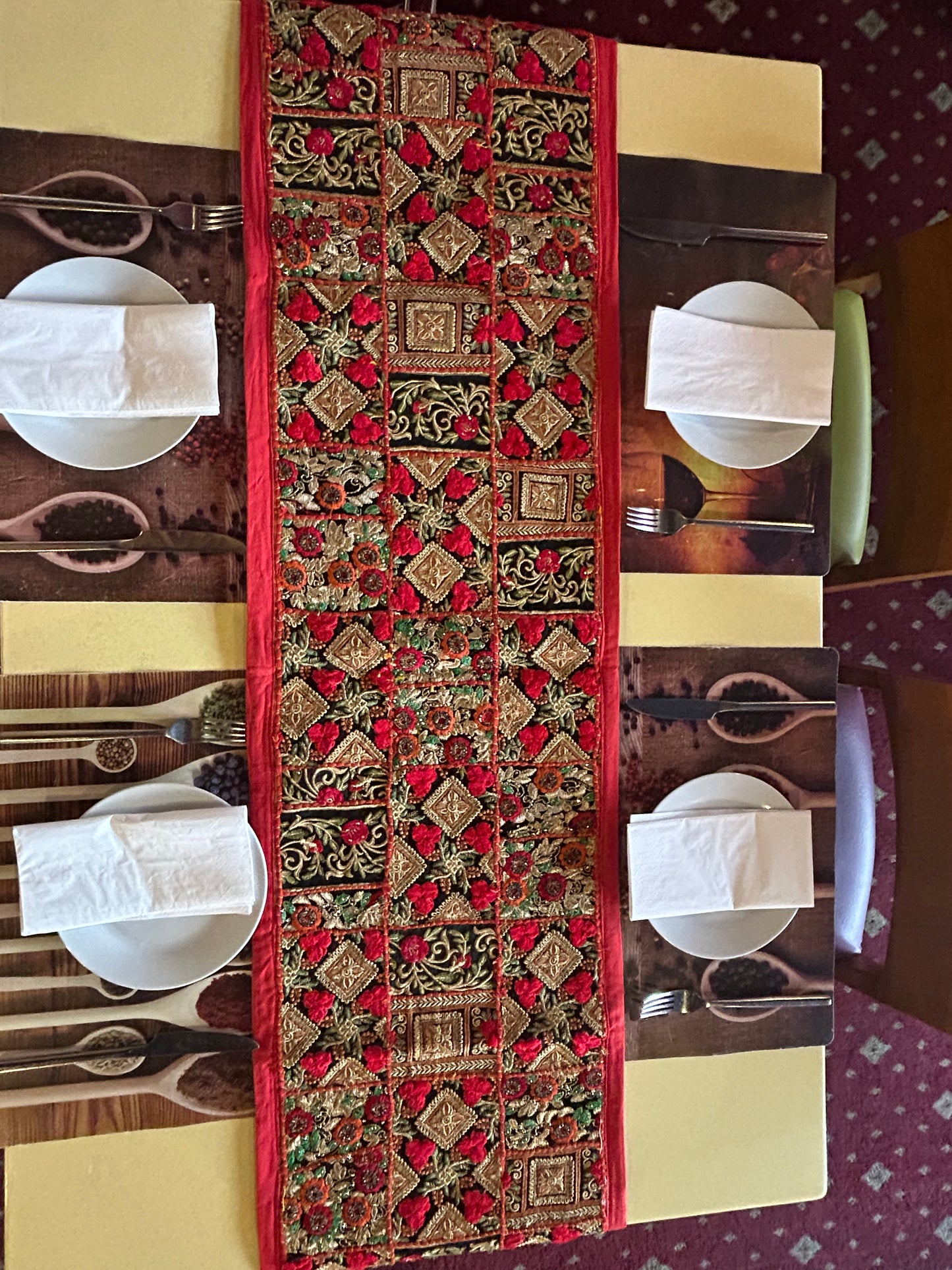Red Boarder Ethnic Patchwork Table Runner for Royal Home Décor