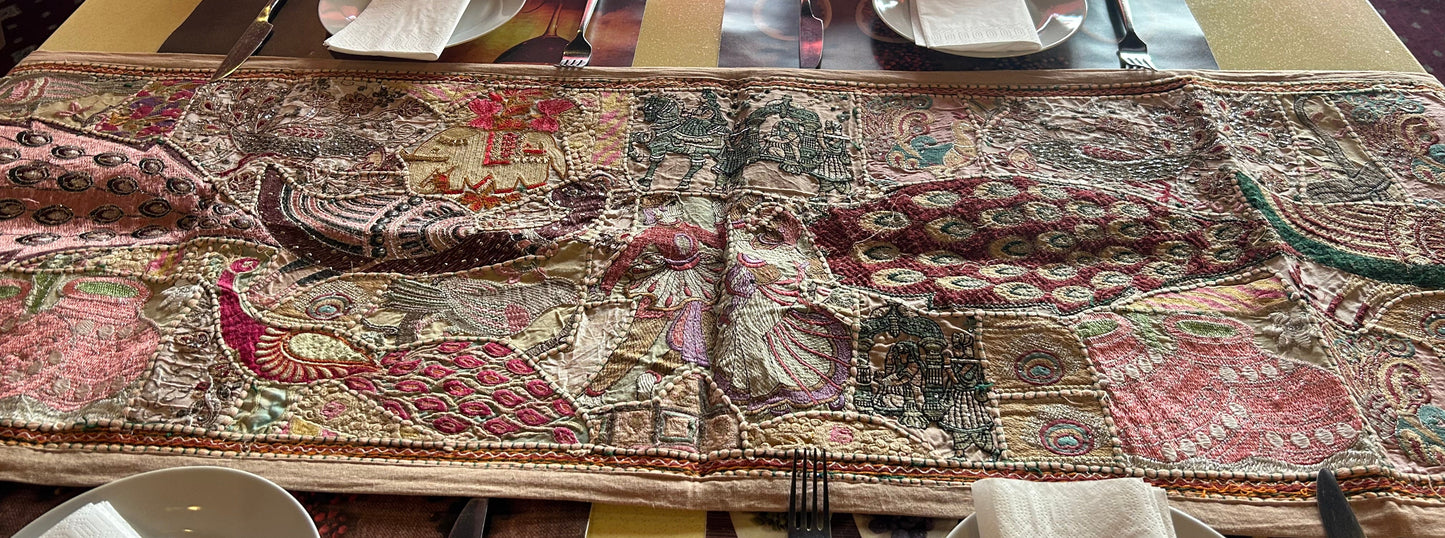 Peacock Design Ethnic Patchwork Table Runner for Royal Home Décor, Boho Style