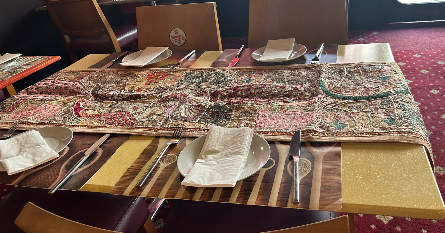 Peacock Design Ethnic Patchwork Table Runner for Royal Home Décor, Boho Style