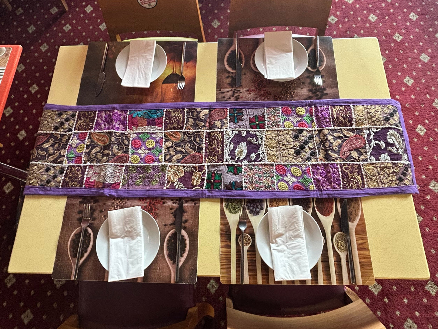 Purple Boarder Ethnic Patchwork Table Runner for Royal Home Décor, Boho Style