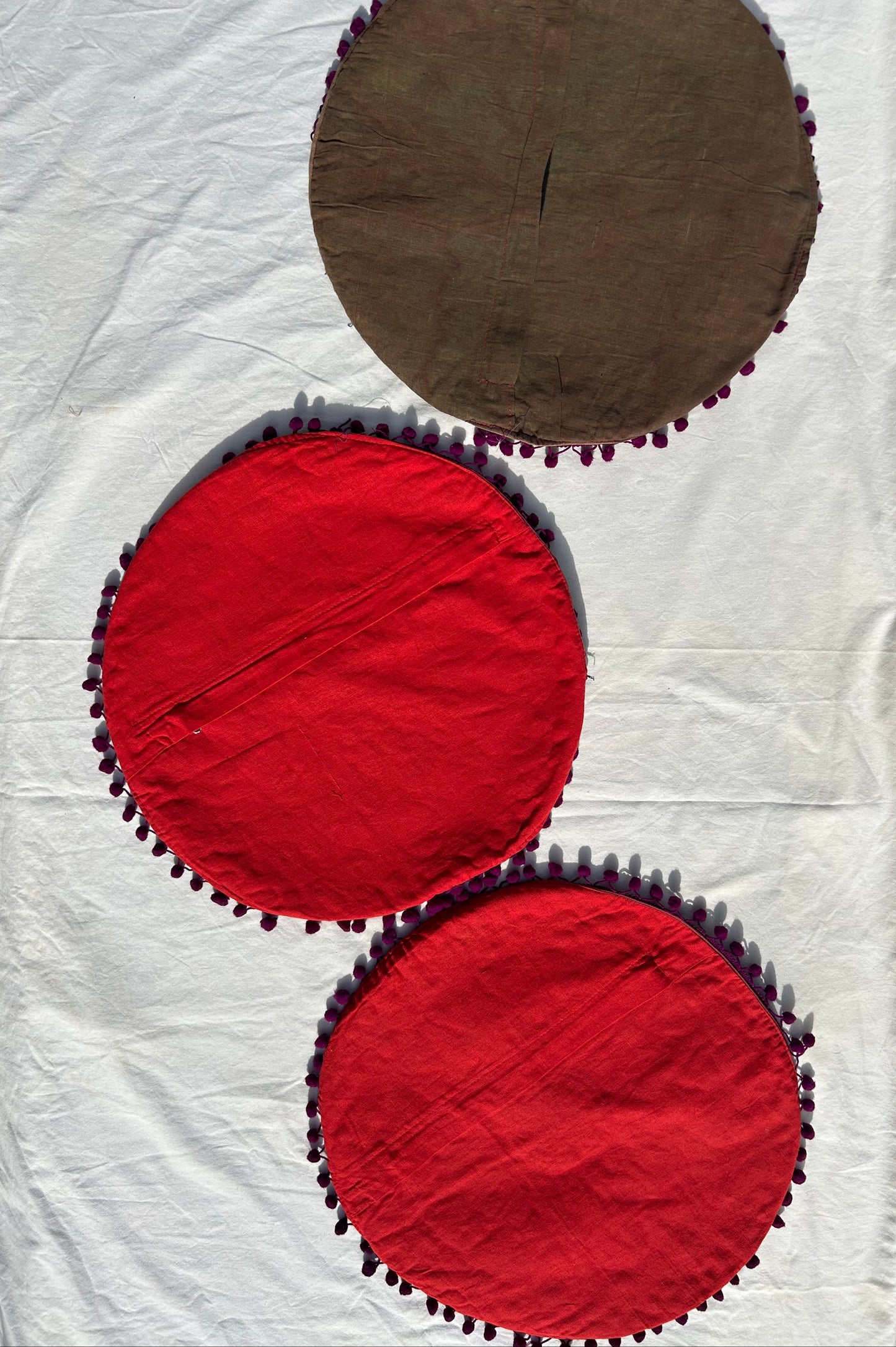 Ethnic Fine Colors Embroidery Round Pillow Covers, Set of 3