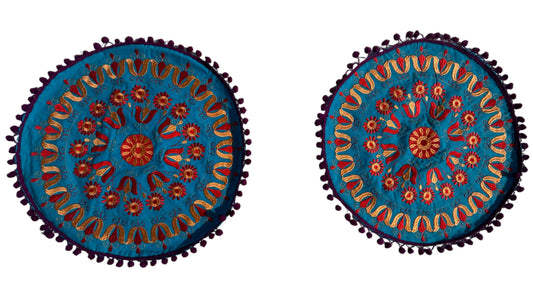 Ethnic Fine Colors Embroidery Round Pillow Covers, Set of 2