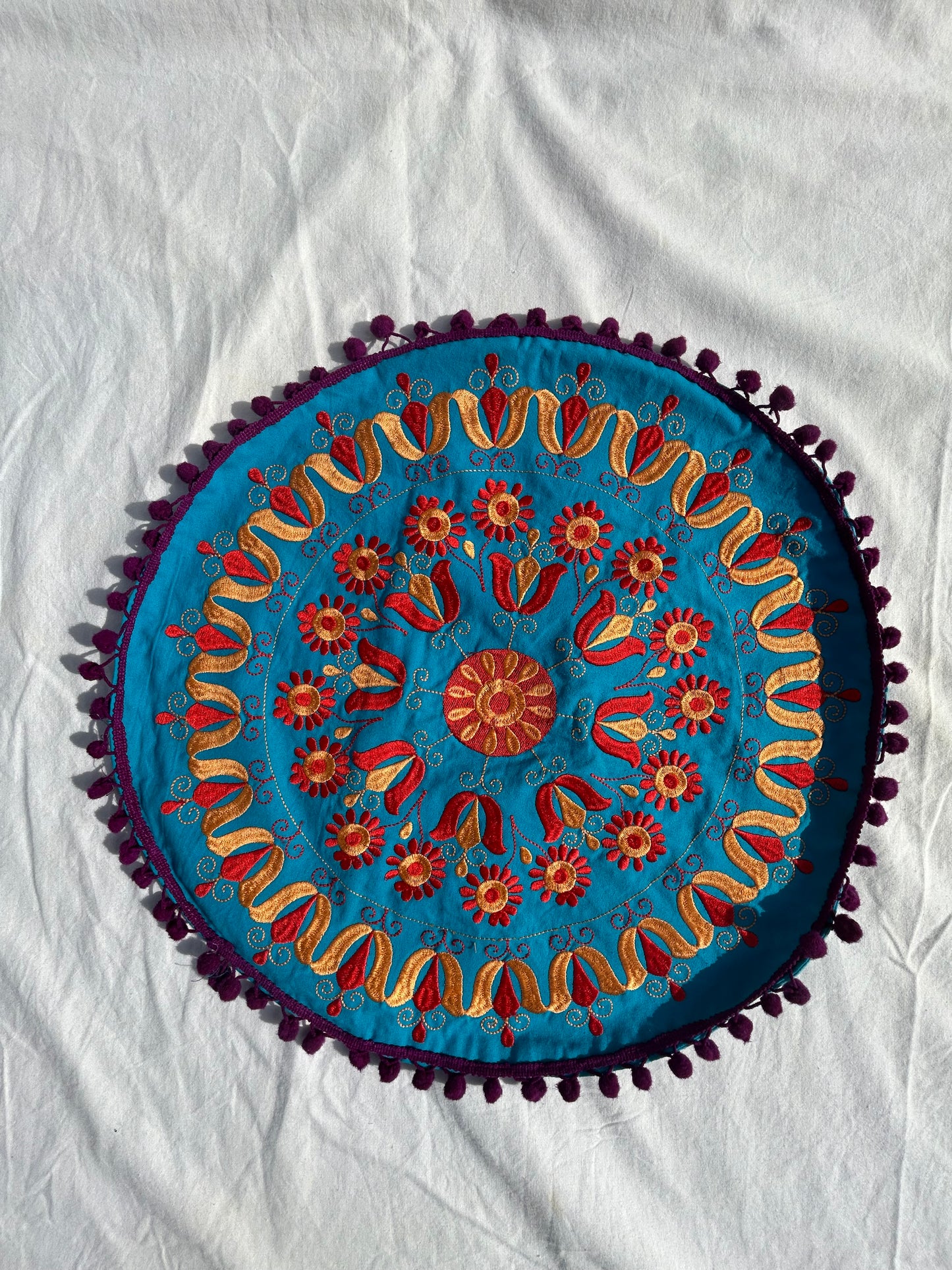 Ethnic Fine Colors Embroidery Round Pillow Covers, Set of 2
