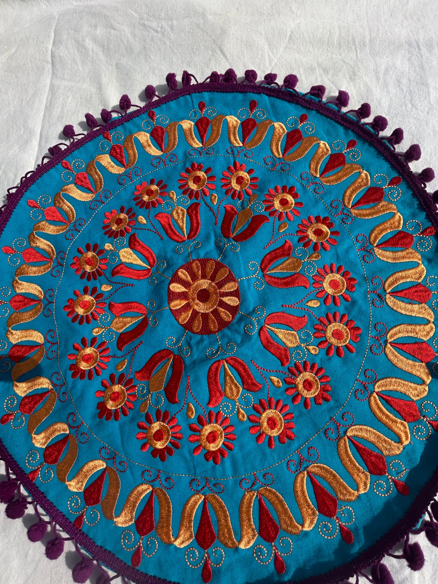Ethnic Fine Colors Embroidery Round Pillow Covers, Set of 2