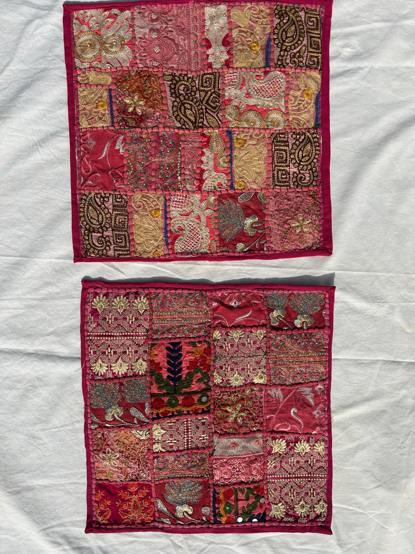 Ethnic Fine Colors Embroidery Vintage Patchwork Pillow Covers, Set of 2