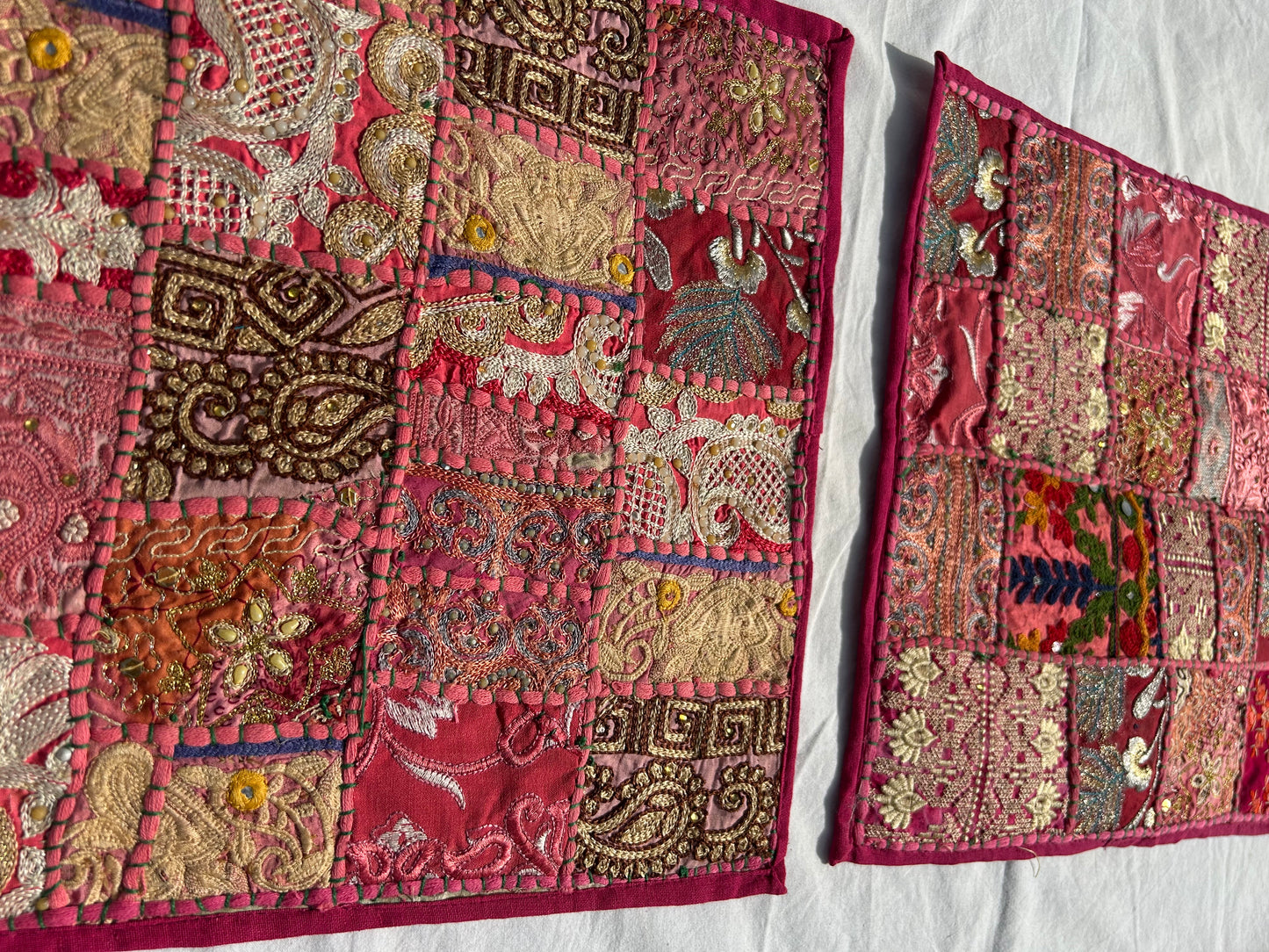 Ethnic Fine Colors Embroidery Vintage Patchwork Pillow Covers, Set of 2