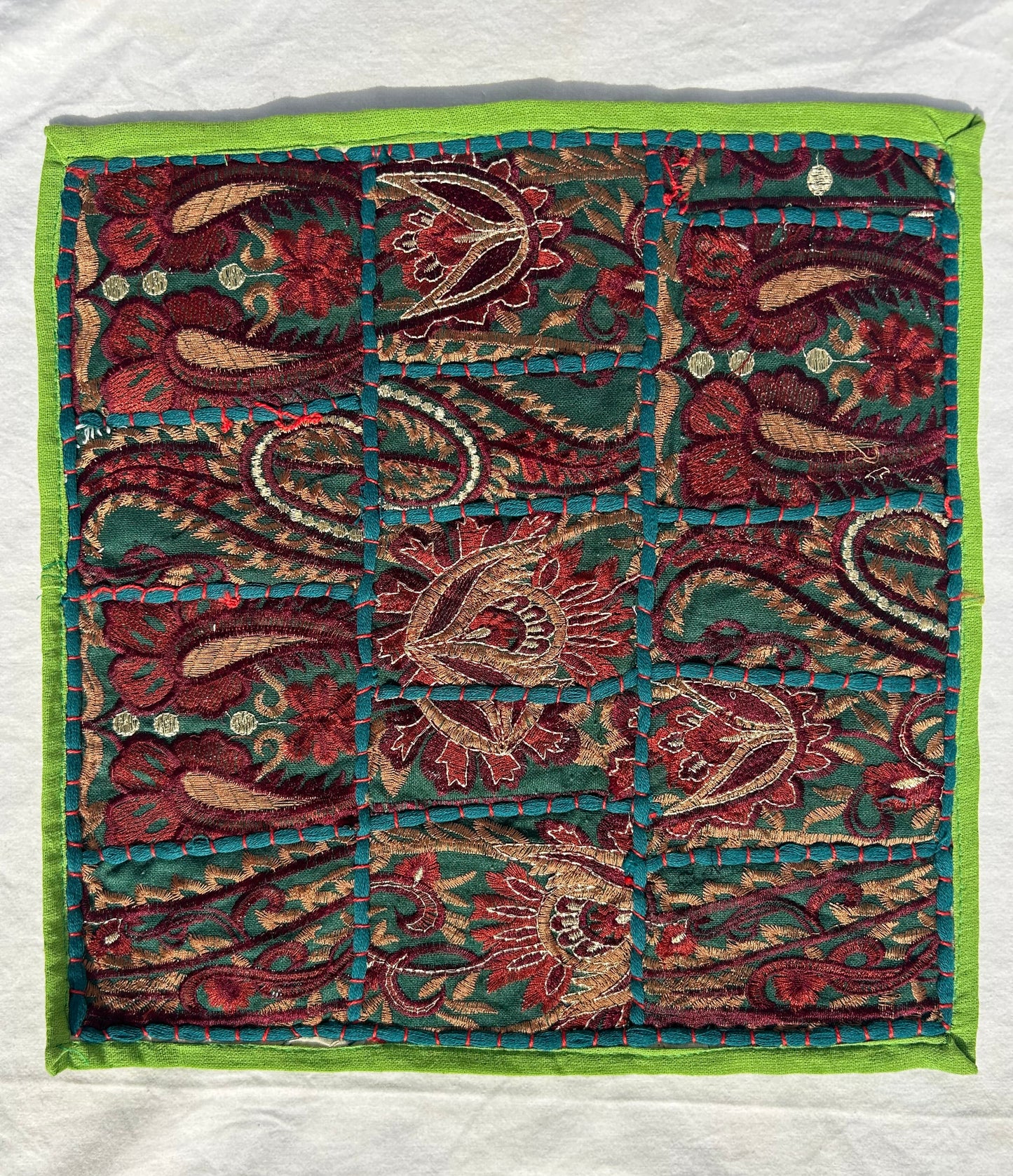 Ethnic Fine Colors Embroidery Green Pillow Covers, Set of 3