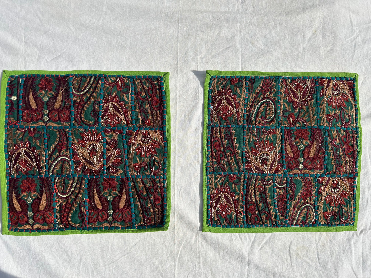 Ethnic Fine Colors Embroidery Green Pillow Covers, Set of 3