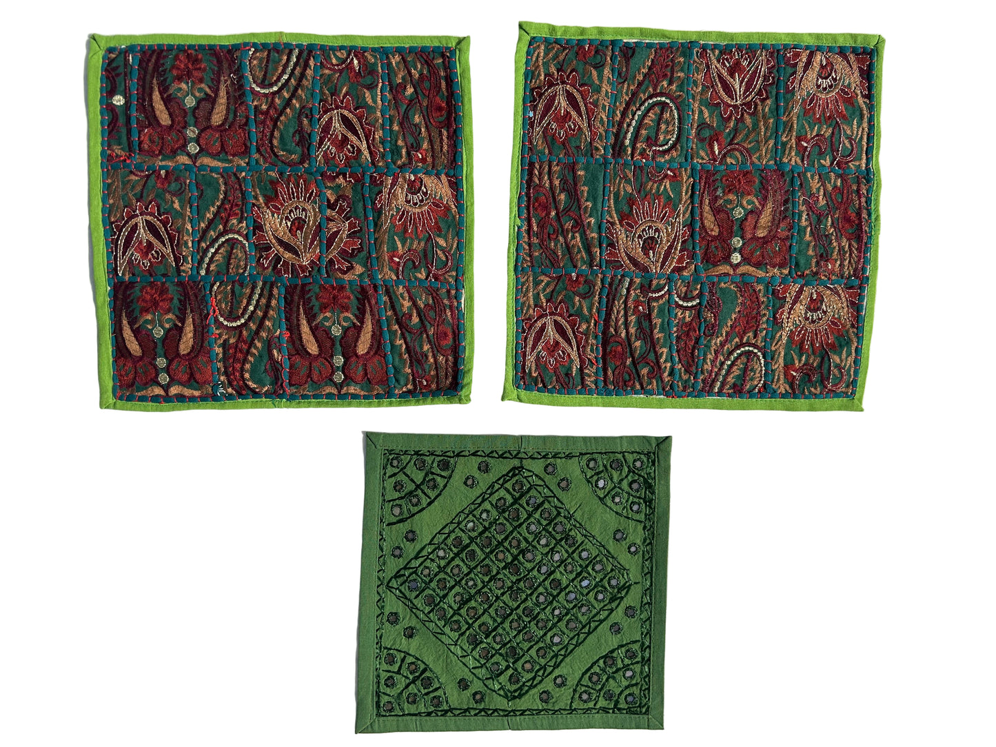 Ethnic Fine Colors Embroidery Green Pillow Covers, Set of 3