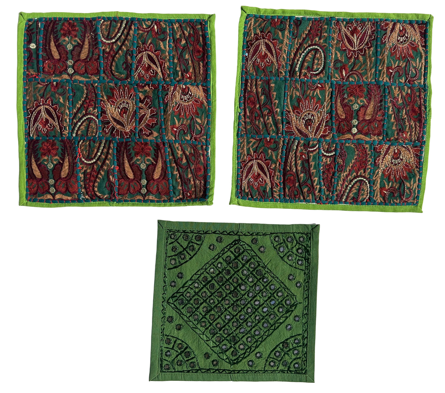 Ethnic Fine Colors Embroidery Green Pillow Covers, Set of 3