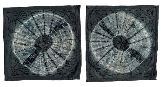 Ethnic Grey Tie & Dye Embroidered Black Pillow Covers, Set of 2