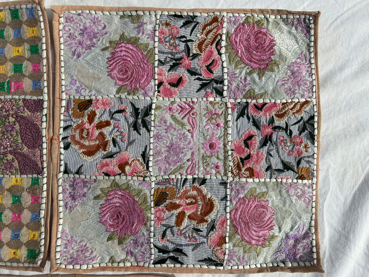 Ethnic Beige boarder Embroidered & Patchwork Pillow Covers, Set of 5