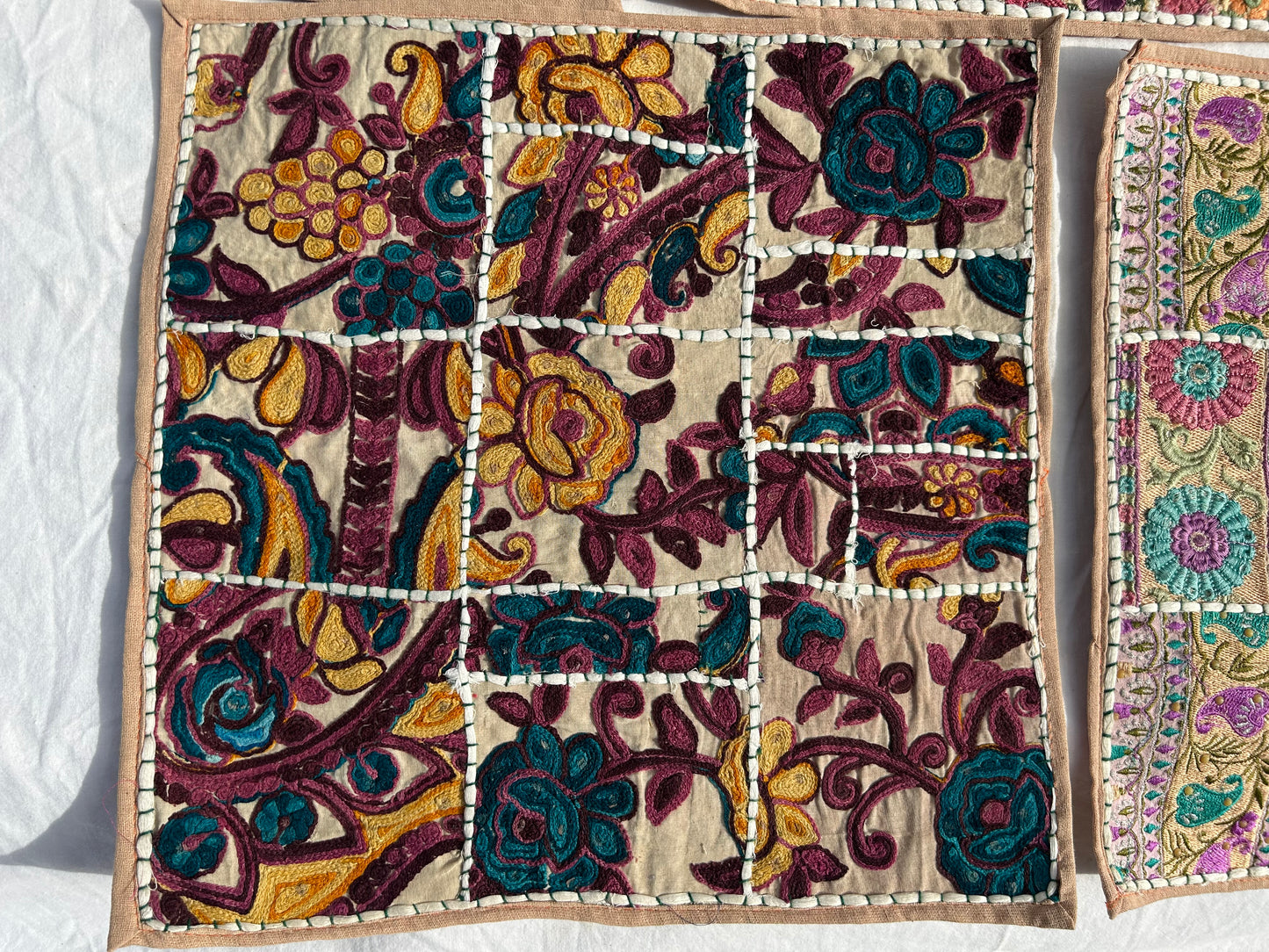 Ethnic Beige boarder Embroidered & Patchwork Pillow Covers, Set of 5