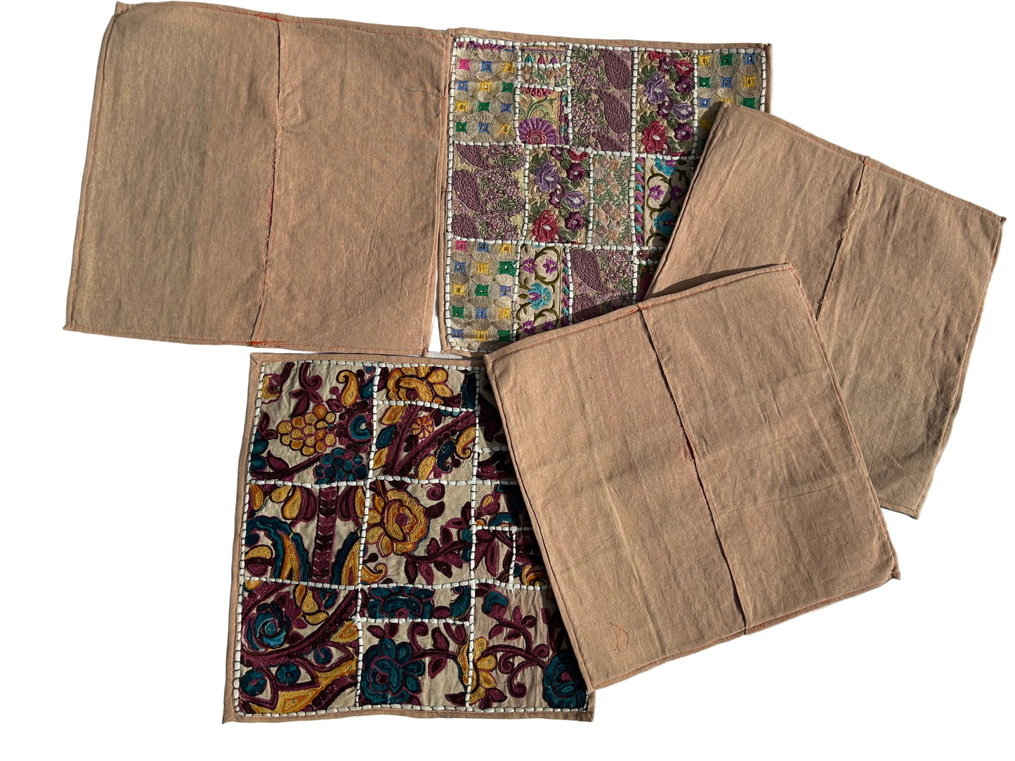Ethnic Beige boarder Embroidered & Patchwork Pillow Covers, Set of 5