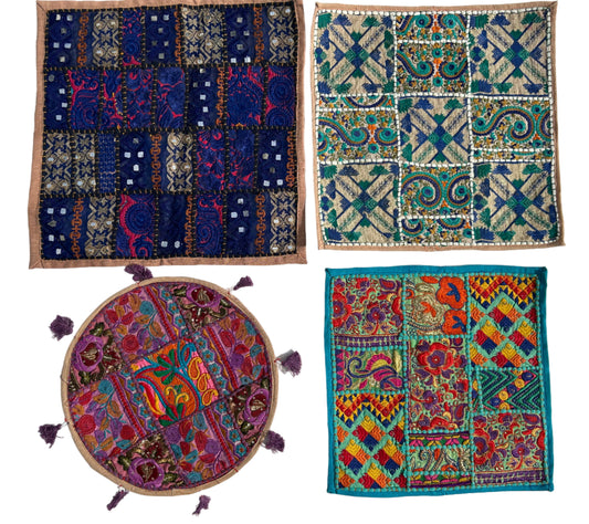 Ethnic Assorted Crafted Embroidery & Patchwork Pillow Covers, Set of 4