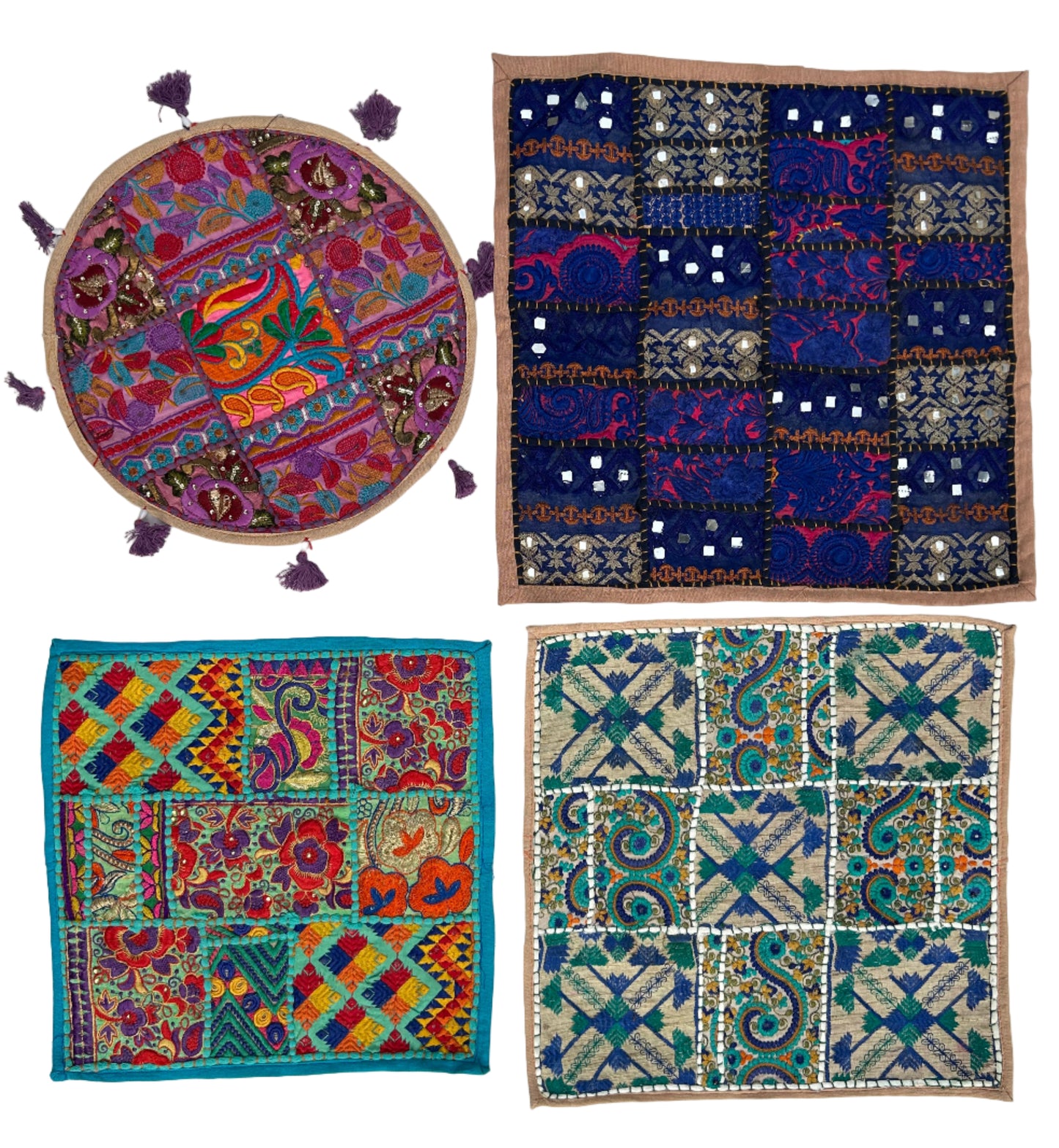 Ethnic Assorted Crafted Embroidery & Patchwork Pillow Covers, Set of 4