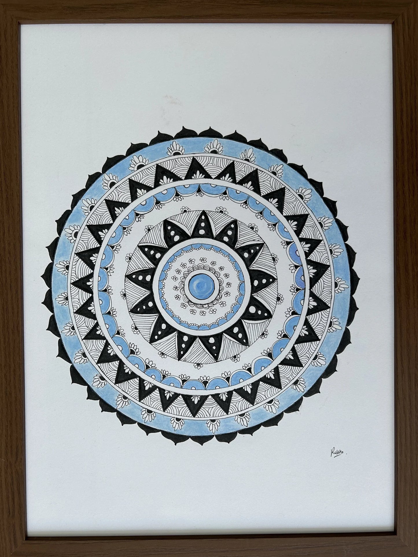 Ethnic Mandala on Handmade Paper with Blue fine Color Folk Art