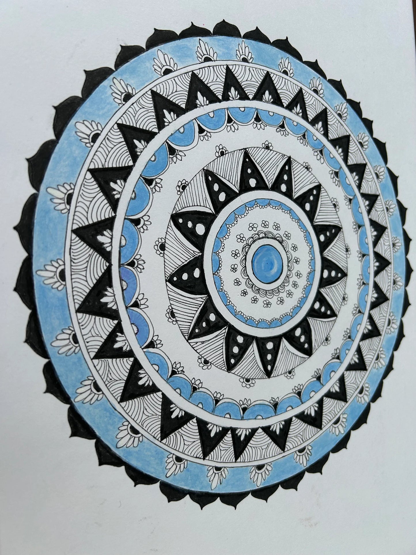 Ethnic Mandala on Handmade Paper with Blue fine Color Folk Art
