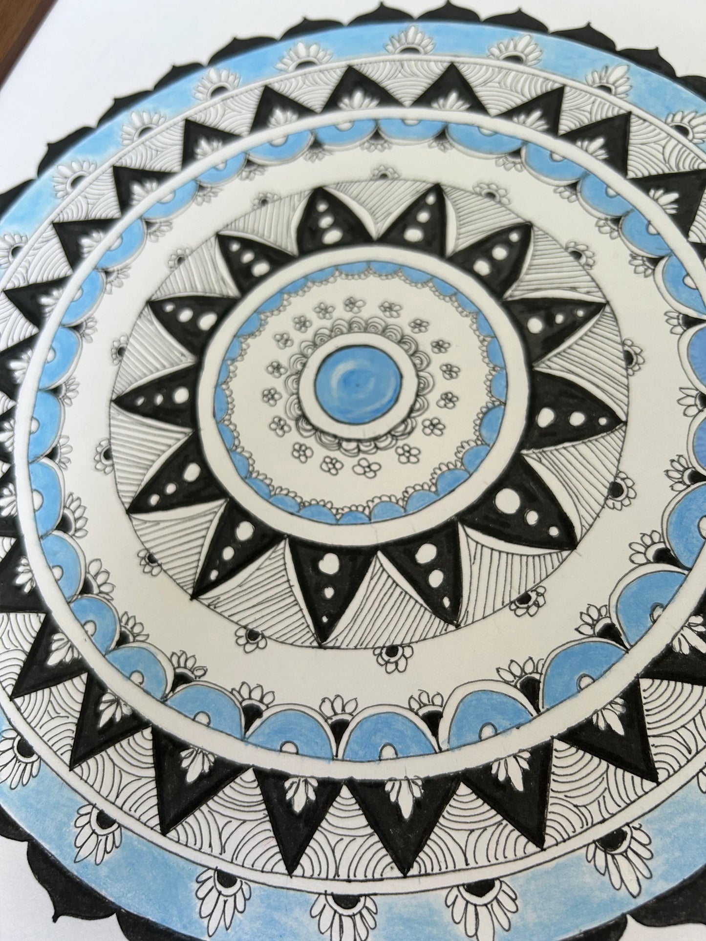 Ethnic Mandala on Handmade Paper with Blue fine Color Folk Art
