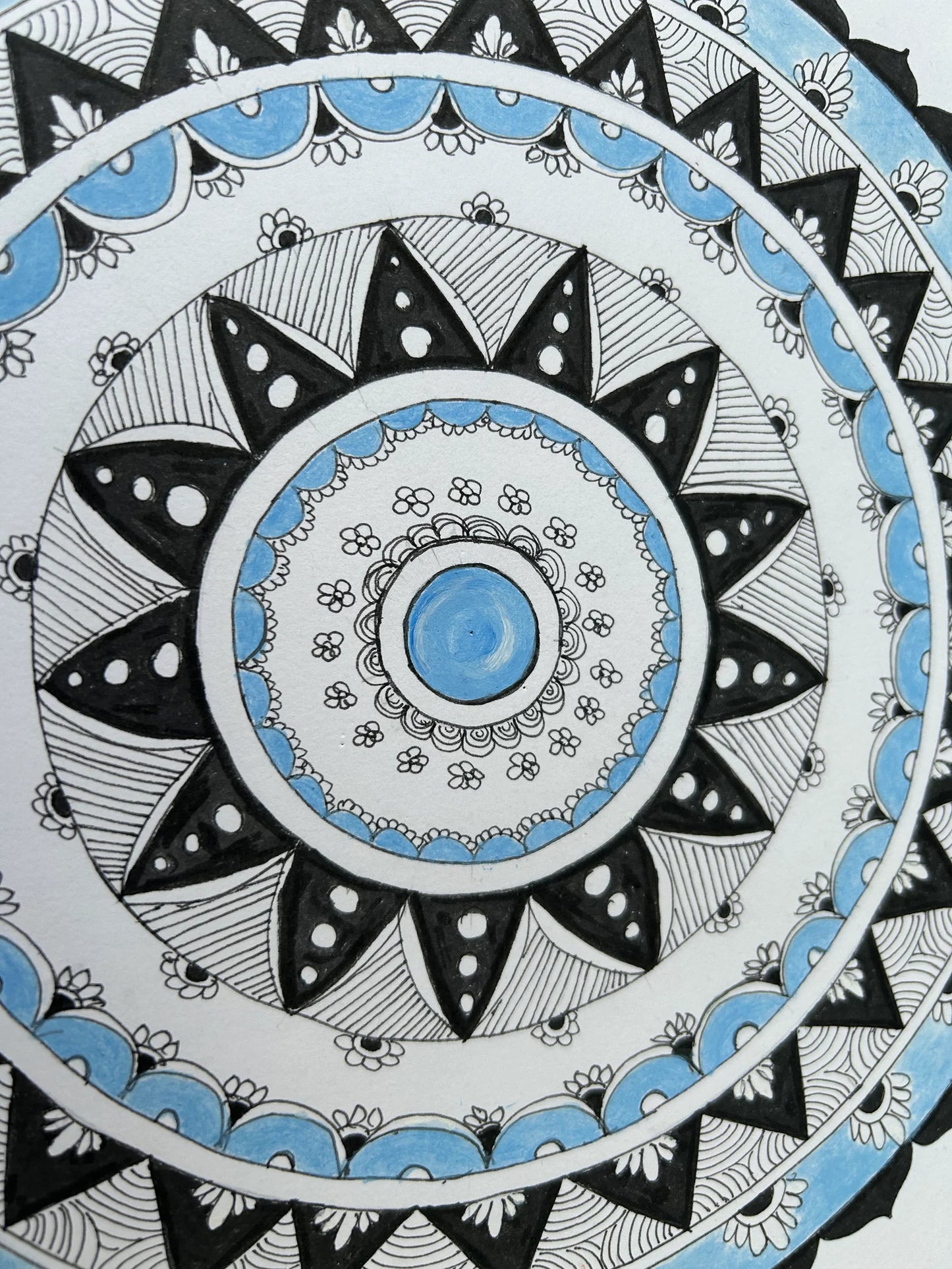Ethnic Mandala on Handmade Paper with Blue fine Color Folk Art