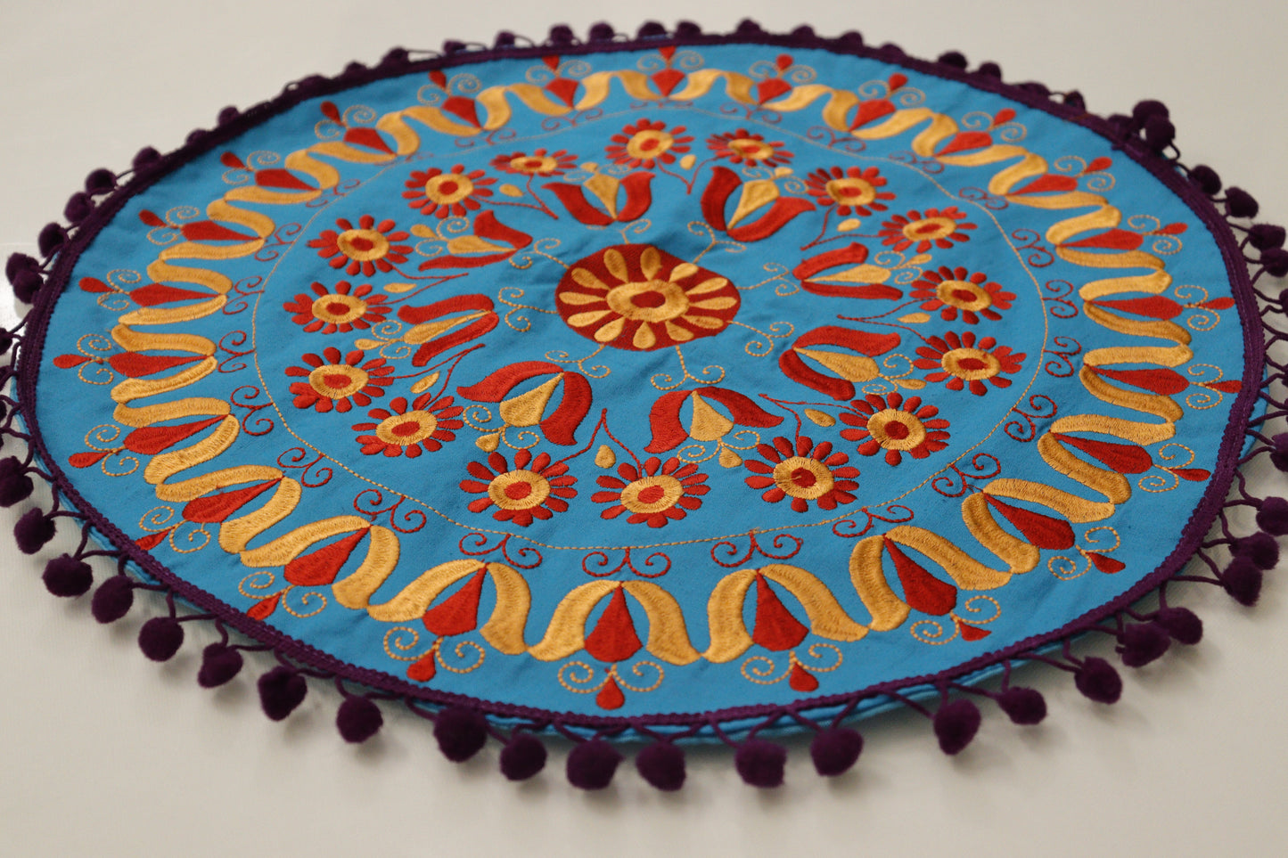 Ethnic Fine Colors Embroidery Round Pillow Covers, Set of 2