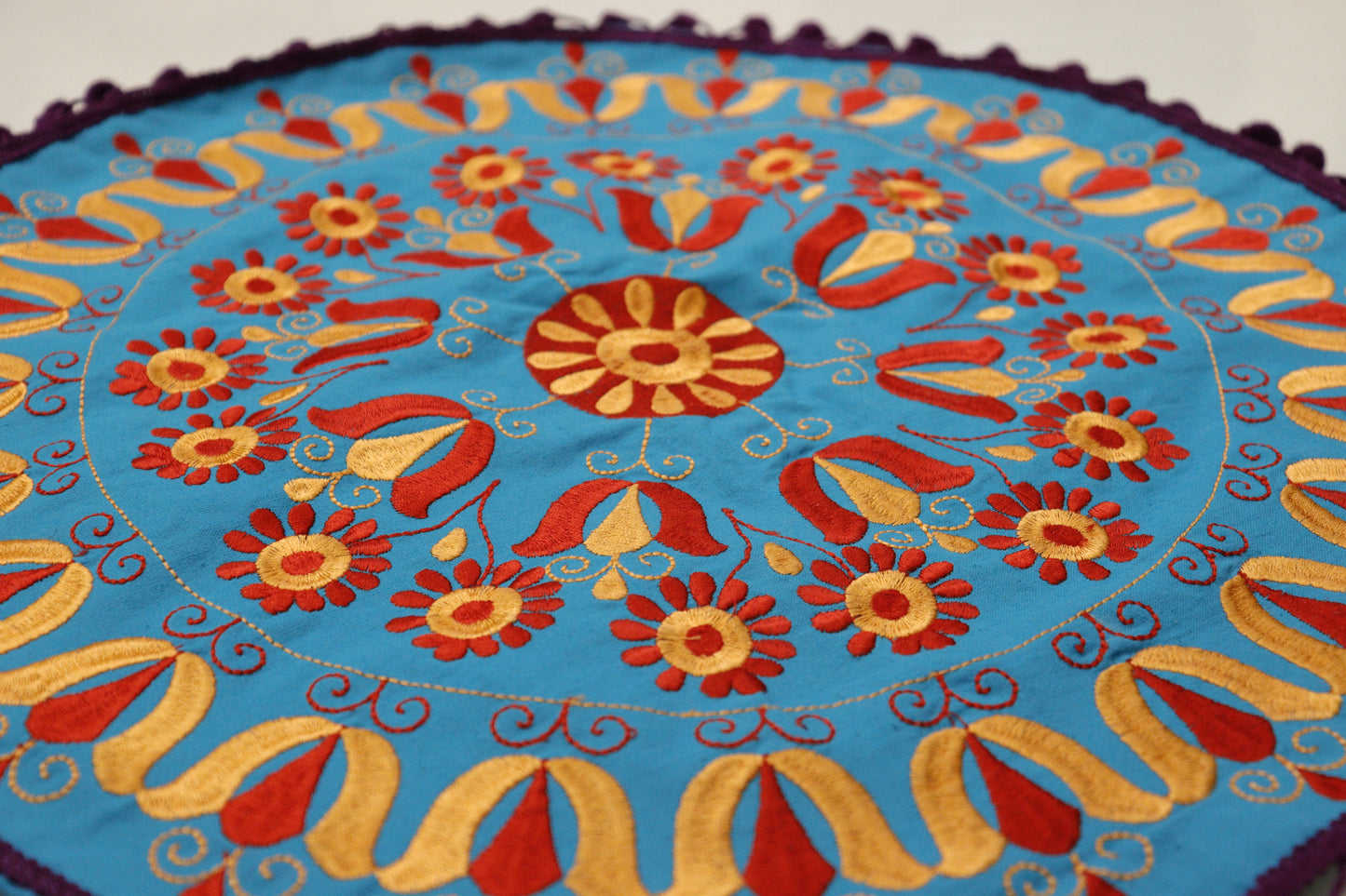 Ethnic Fine Colors Embroidery Round Pillow Covers, Set of 2