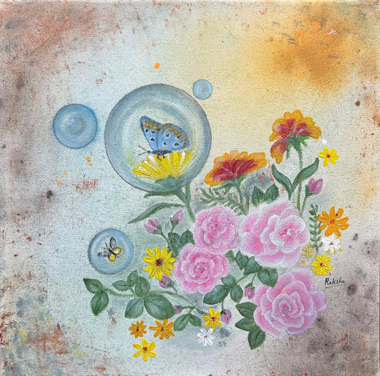 Textured Acrylic Painting on Canvas, Flower painting, fine Art, Butterfly Spring Season