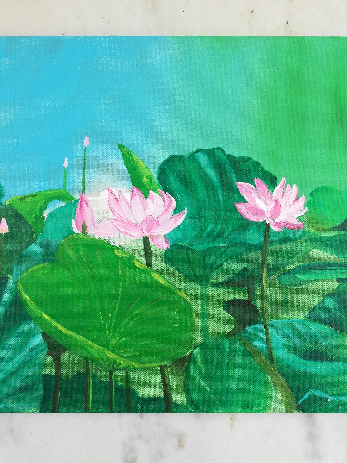 Holy Lotus Originally Painted on Canvas.. Beautiful Landscape