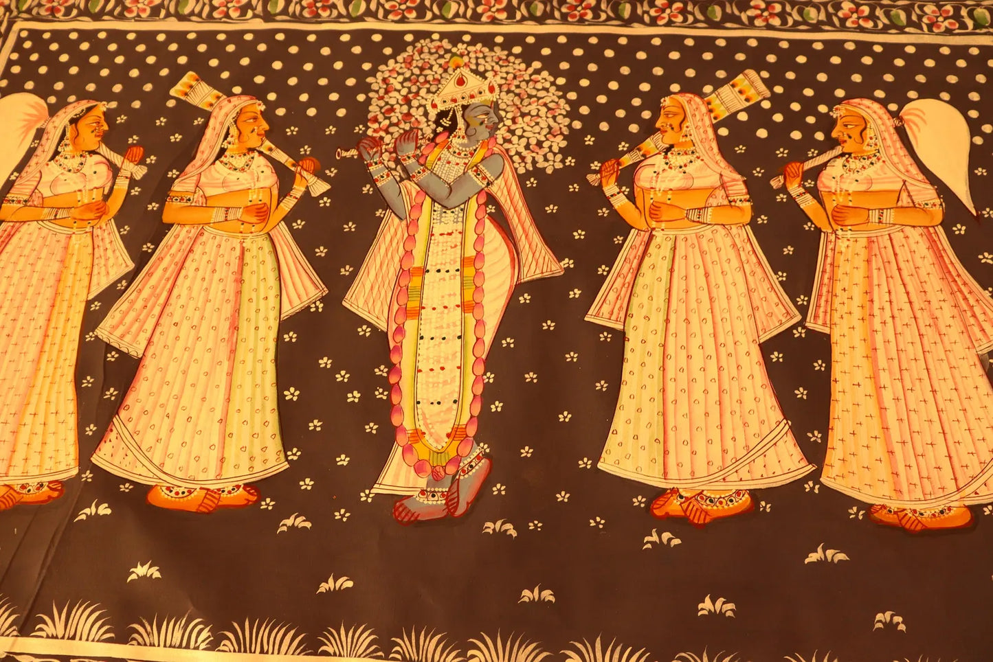 Krishna Original Pichwai Art Form India Made by Ancient Process, Real Colors on Fabric