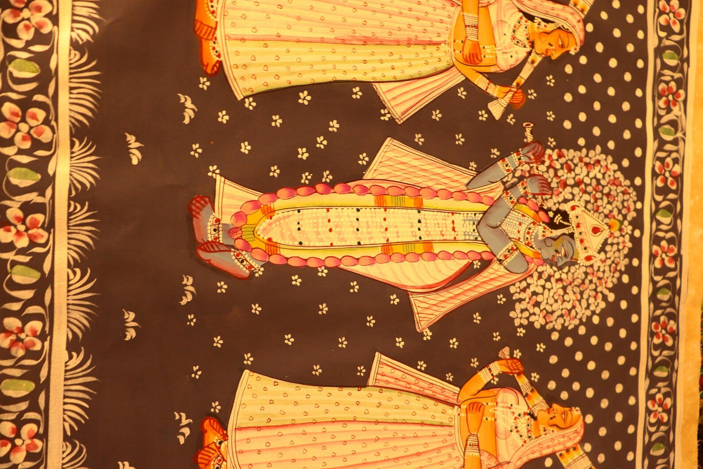 Krishna Original Pichwai Art Form India Made by Ancient Process, Real Colors on Fabric
