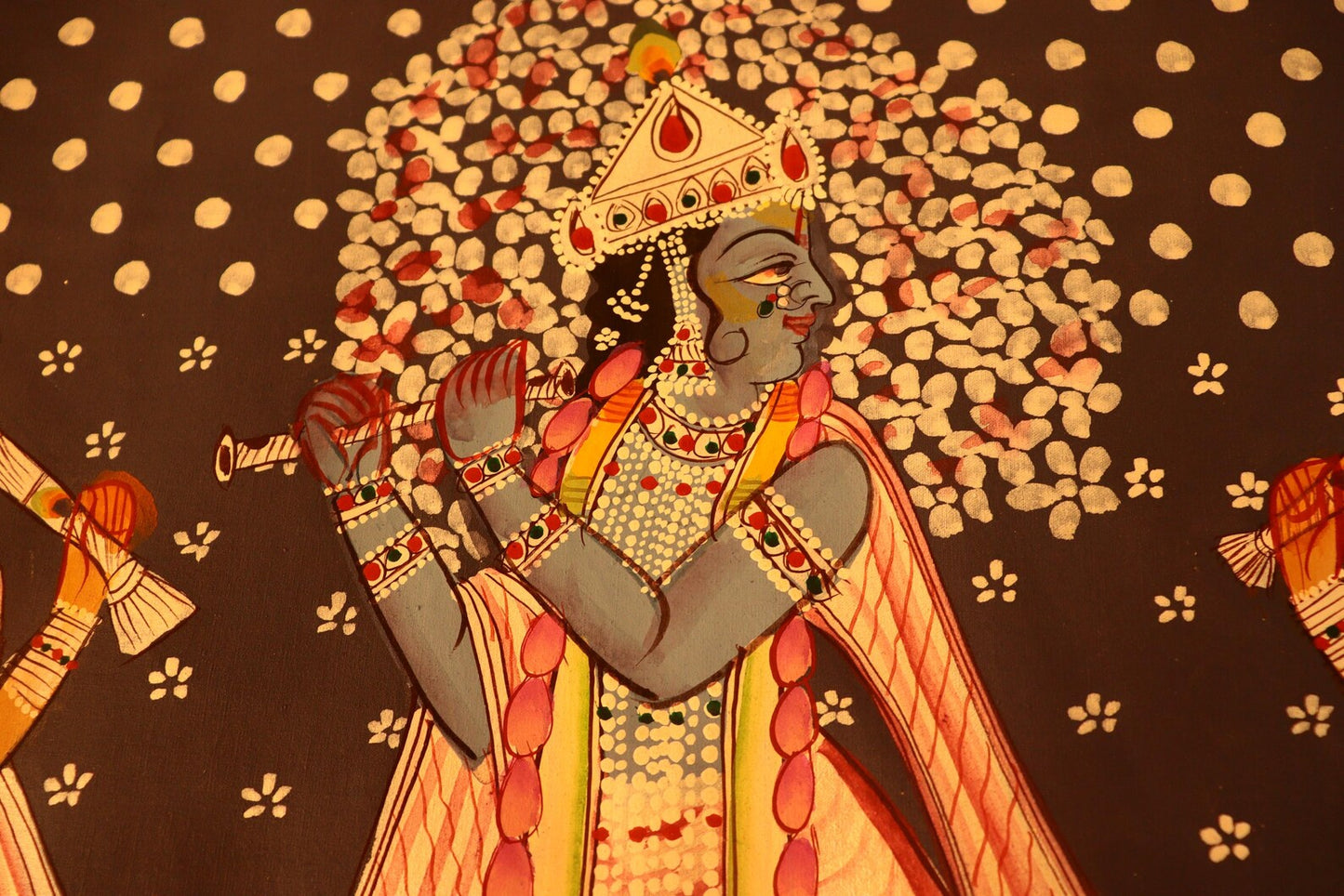 Krishna Original Pichwai Art Form India Made by Ancient Process, Real Colors on Fabric
