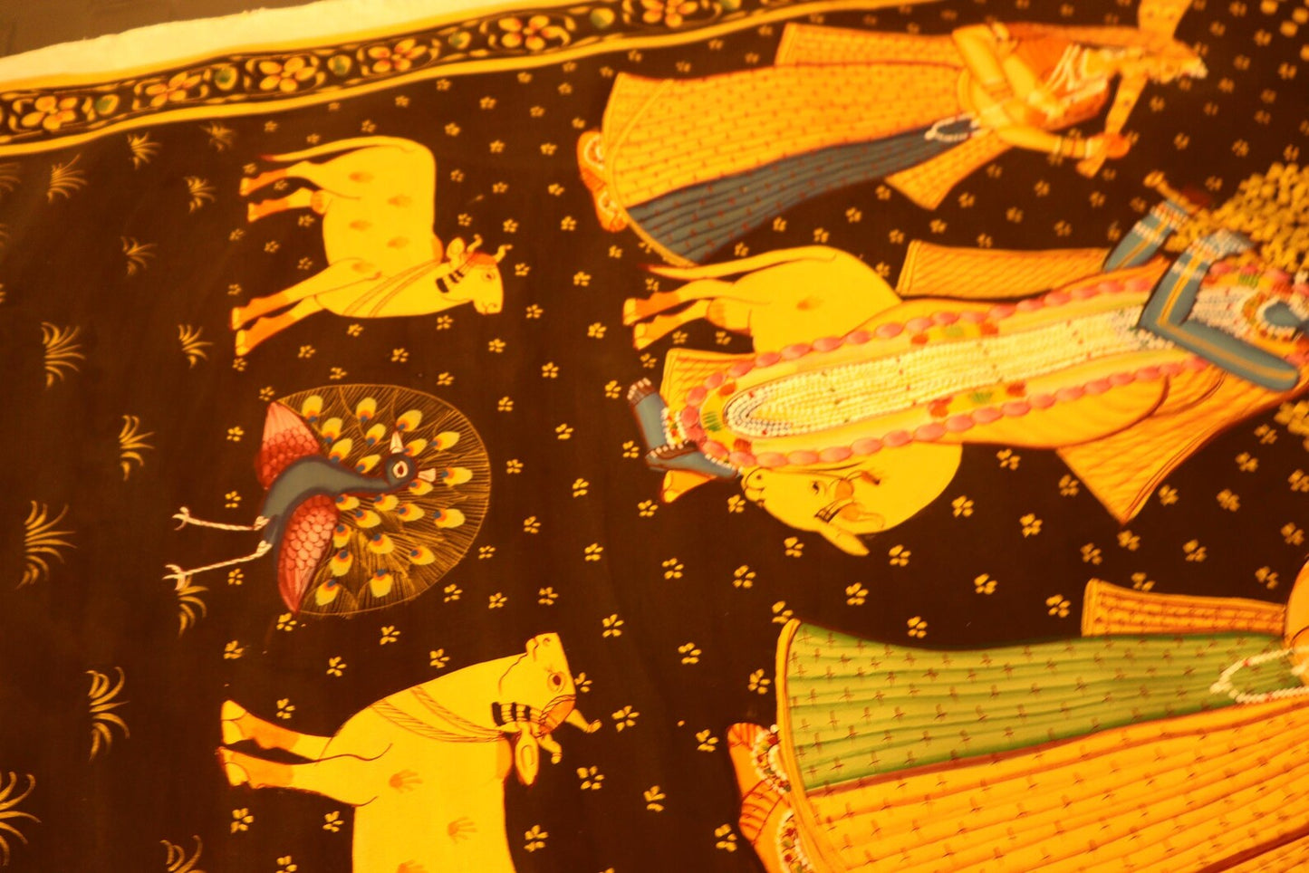 Krishna Original Pichwai Art Form India Made by Ancient Process, Real Colors on Fabric